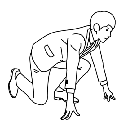 クラウチングスタート姿勢のビジネスマン