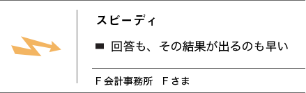 スピーディ回答も、その結果が出るのも早いF会計事務所F様